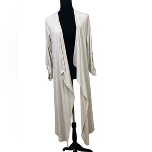 Faux suede open draped longline cardigan duster Light Stone
